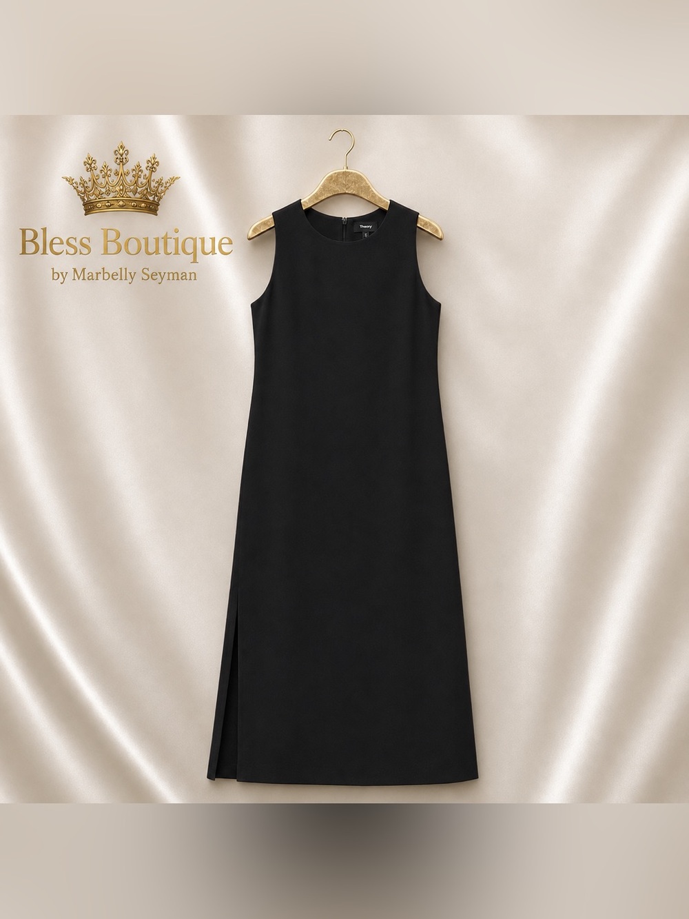 Theory Black Sleeveless A-Line Maxi Dress Side Slit Size 0 - Picture 8 of 8